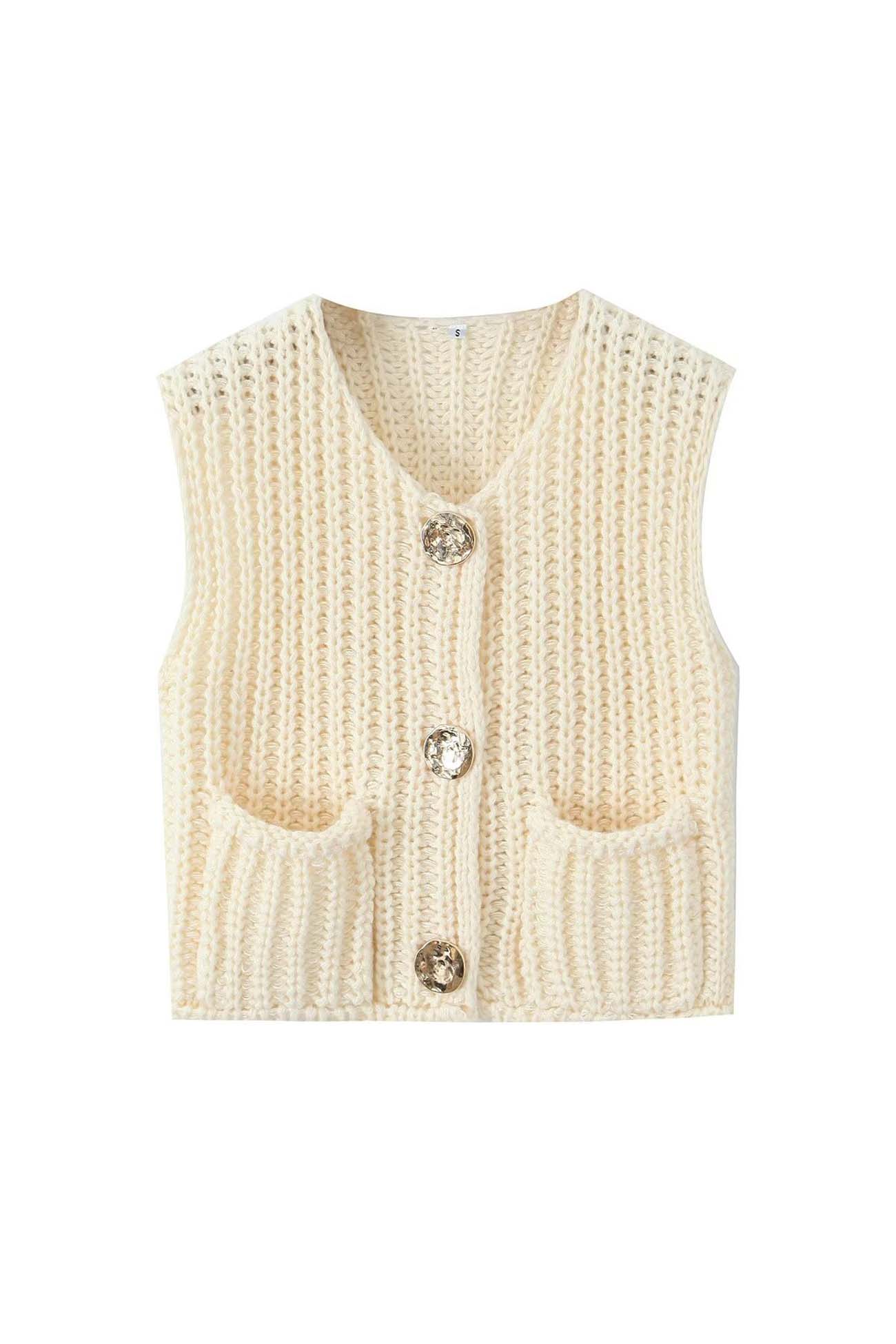 Katinka | Cardigan with a button placket at the front and sleeveless pockets