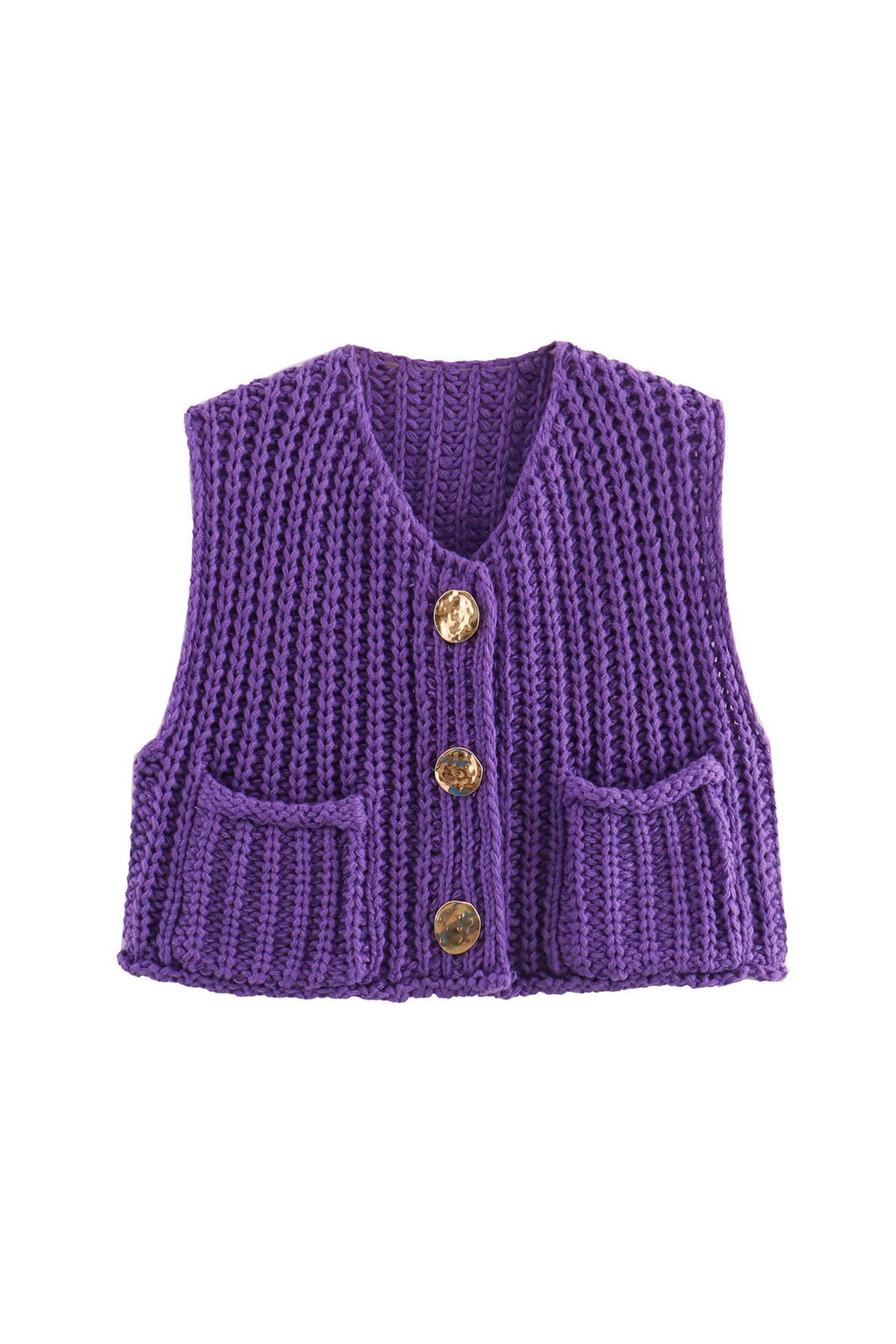 Katinka | Cardigan with a button placket at the front and sleeveless pockets