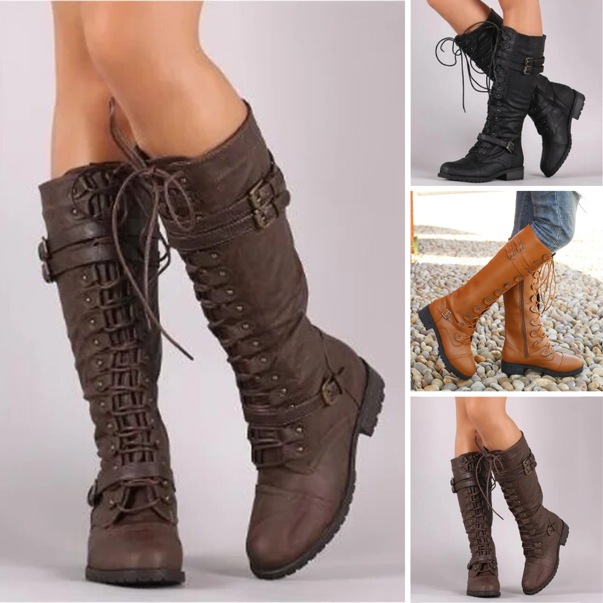 Leila | Retro buckle lace-up boots for women