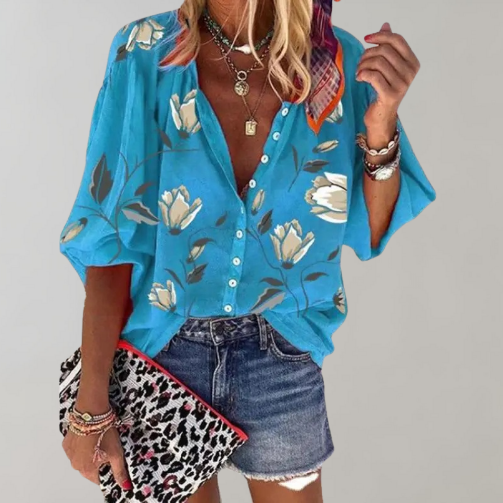 Eugenia® | Summer Blouse Casual Women'S Blouse With Floral Pattern And Buttons