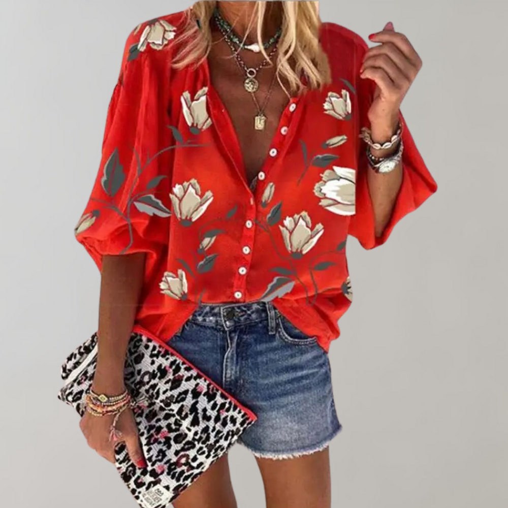 Eugenia® | Summer Blouse Casual Women'S Blouse With Floral Pattern And Buttons