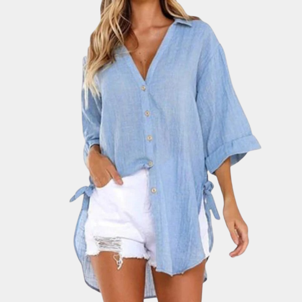 Miriam® | Blouse bleu clair femme tissu doux coupe comfortable été
