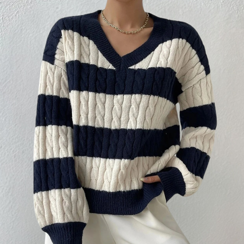 Renata® | Pull rayé elegant col V for femme