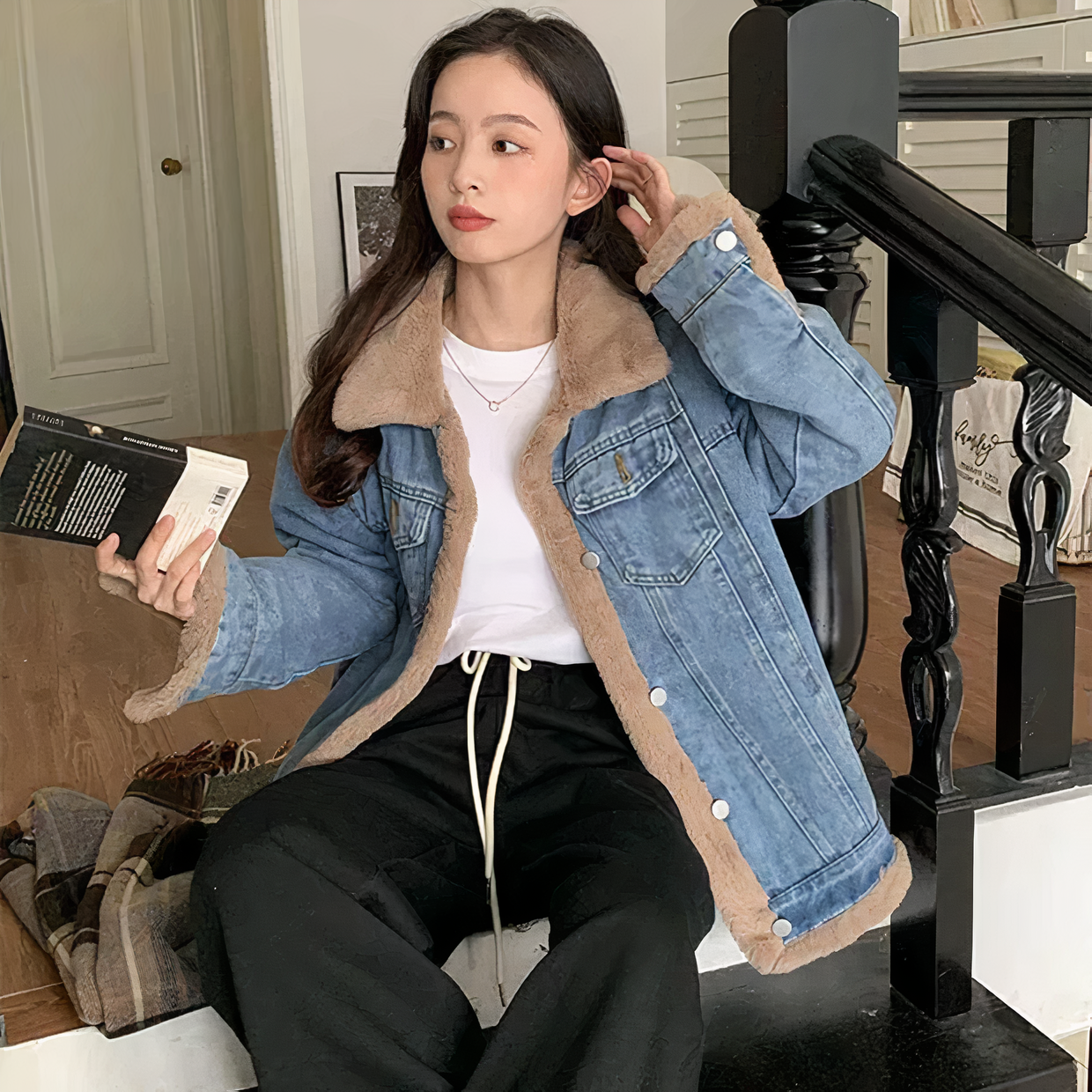 Fiona® | Winter fleece denim jacket