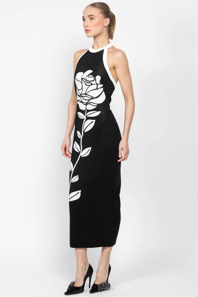 Nina® | Halterneck Floral Knit Midi Dress With Open Back