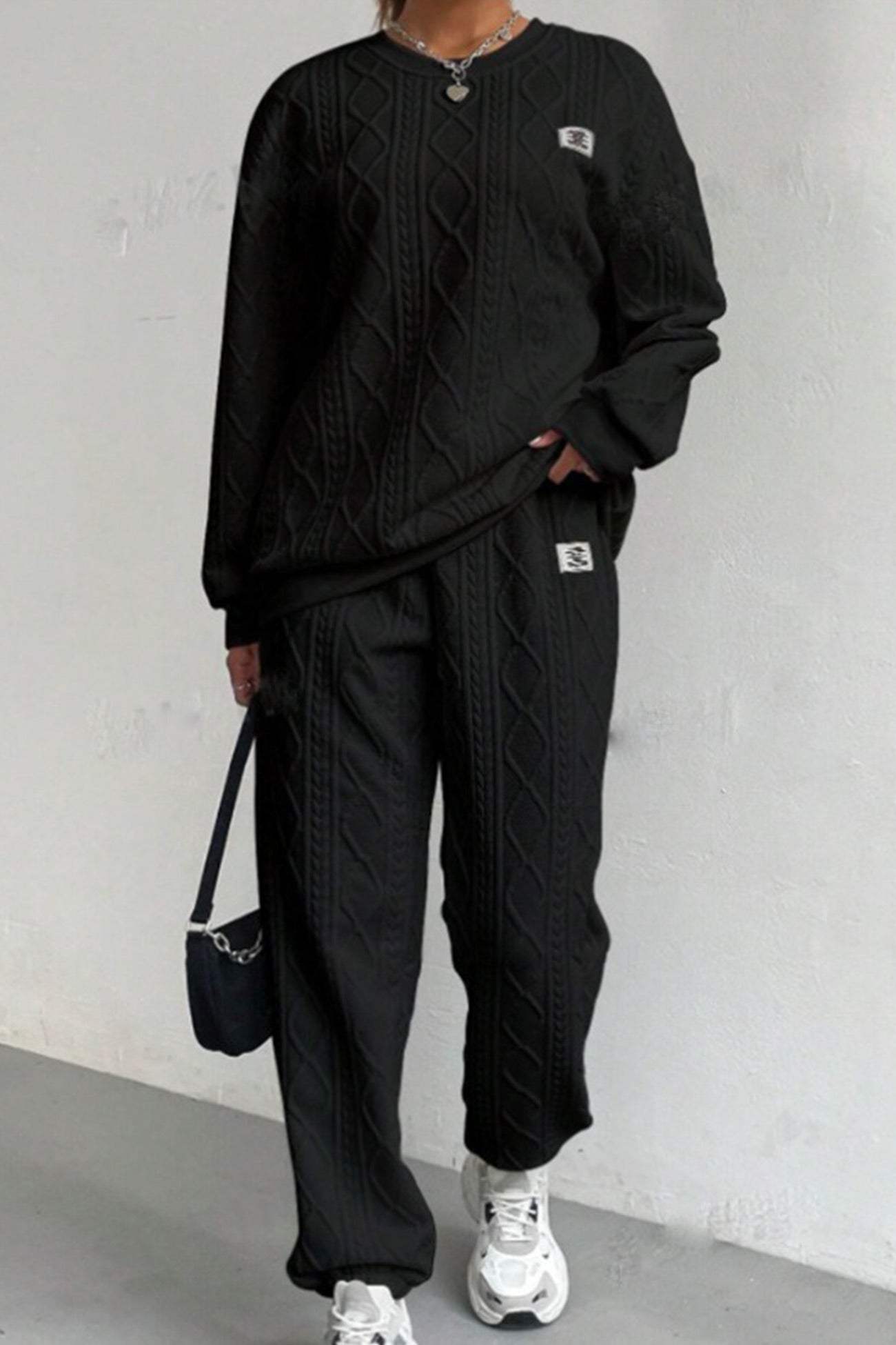 Clara | Cable knit crew neck sweatshirt set