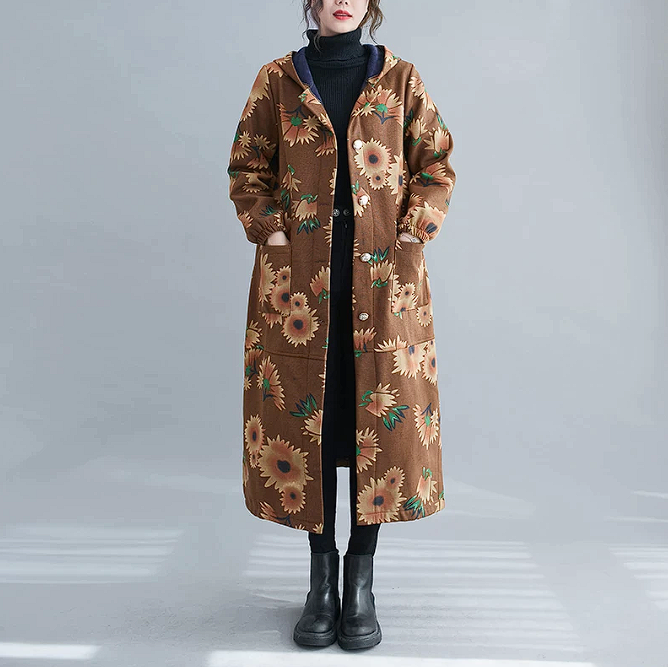 Mila | Long vintage-style cotton winter coat with hood