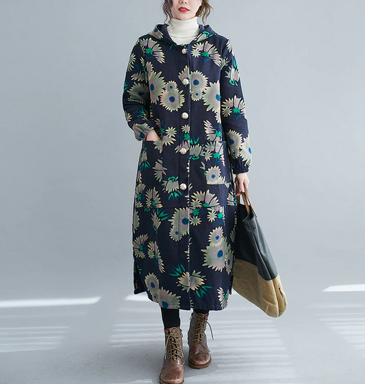 Mila | Long vintage-style cotton winter coat with hood