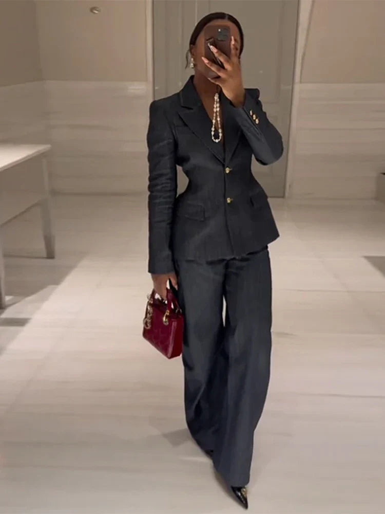 Denim Jacket High Waist Jeans Office Two Piece Set