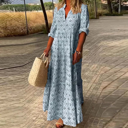 Fiora® | Casual Long Sleeve V-Neck Dress