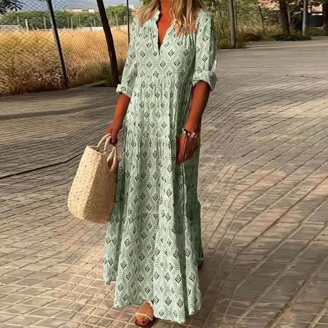 Fiora® | Casual Long Sleeve V-Neck Dress