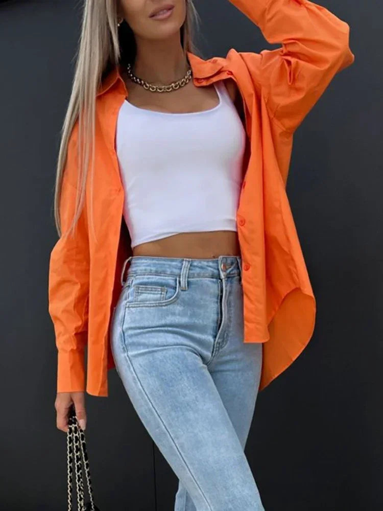 Karla® | Casual Streetwear Orange Blouse With Buttons
