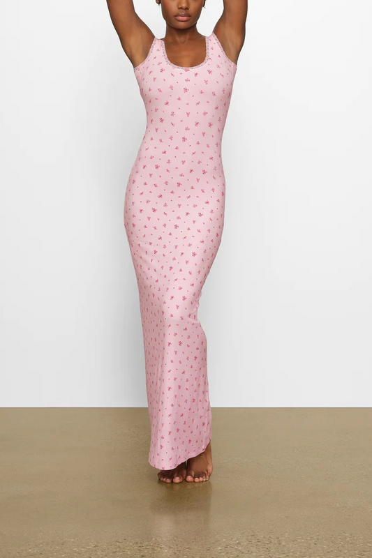Sara® | Cherry Red Backless Maxi Dress With Floral Print