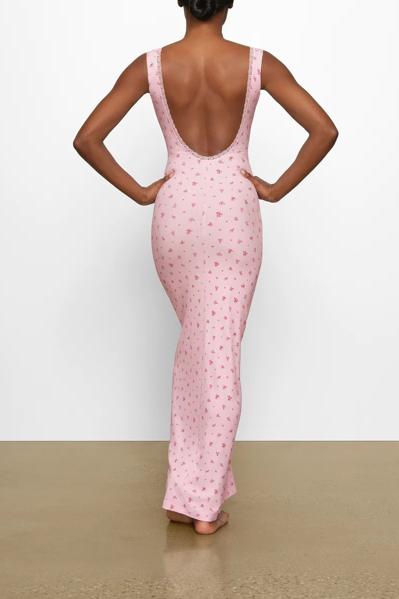 Sara® | Cherry Red Backless Maxi Dress With Floral Print