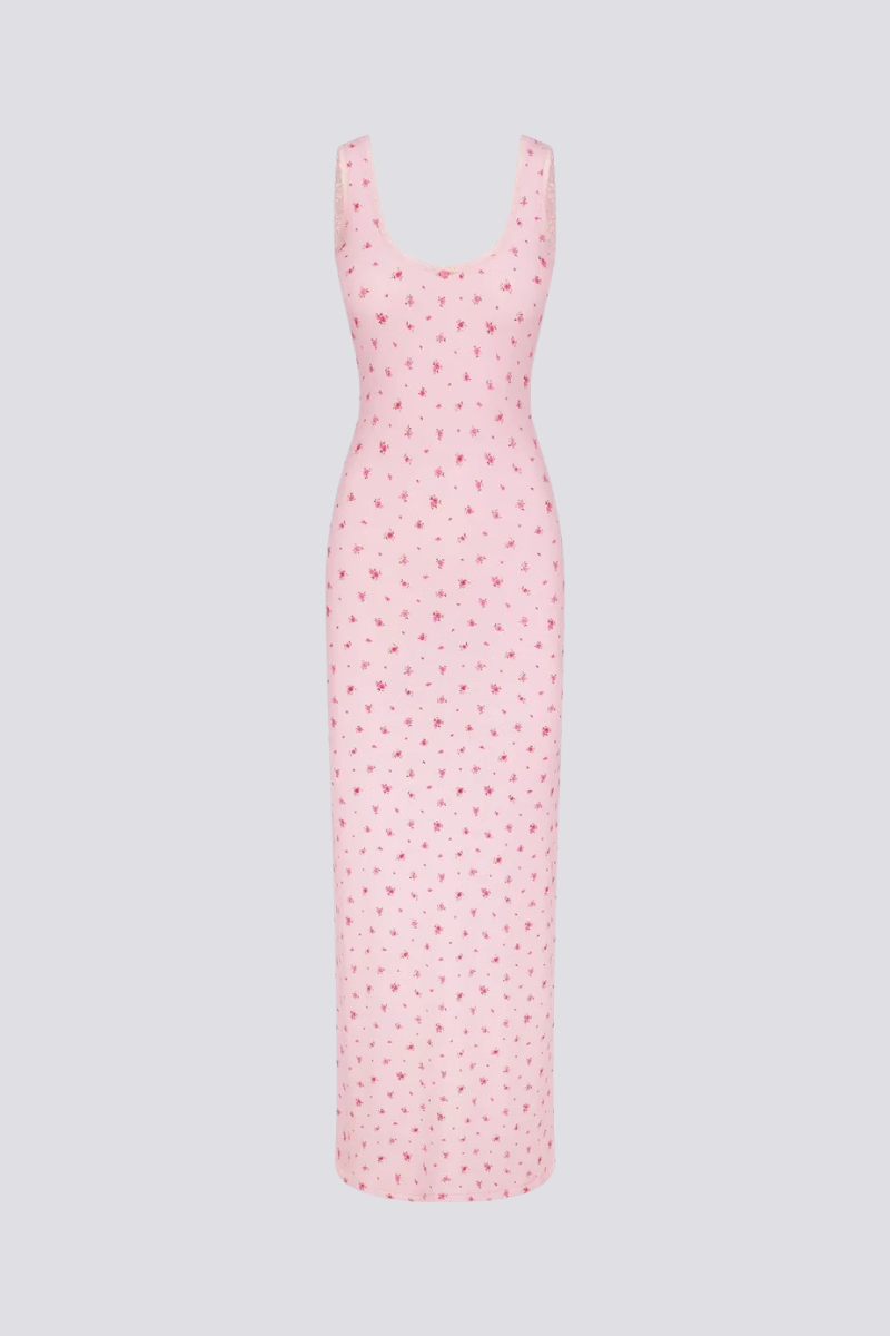 Sara® | Cherry Red Backless Maxi Dress With Floral Print