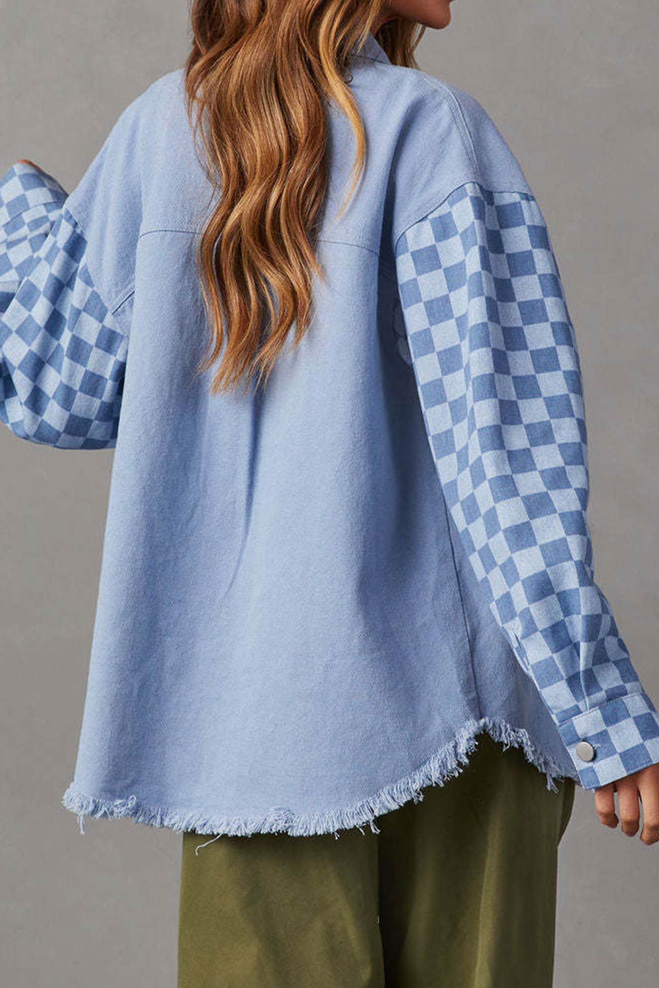 Melina | Used-look denim jacket with checkerboard patchwork