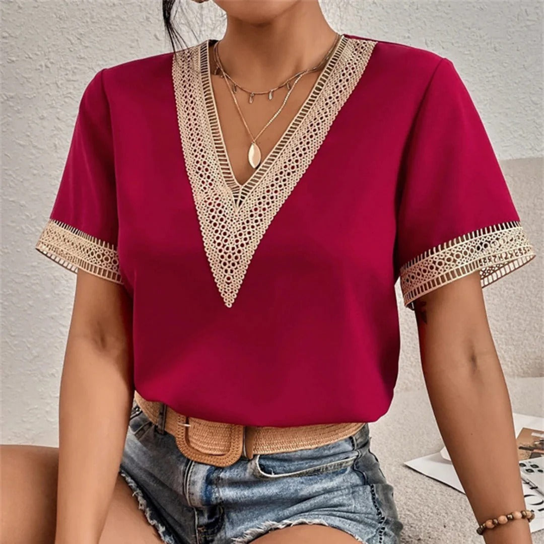Marion® | Blouse With Split Lace And V-Neck