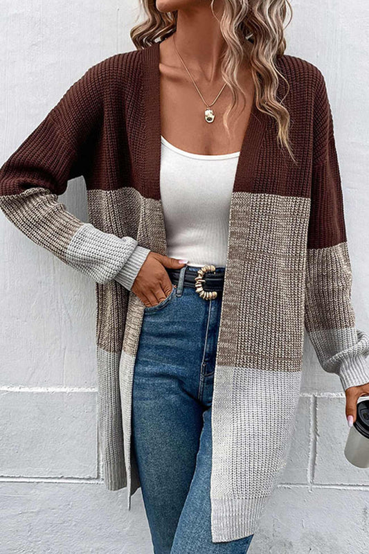 Noelia | Long cardigan with open front and color contrast