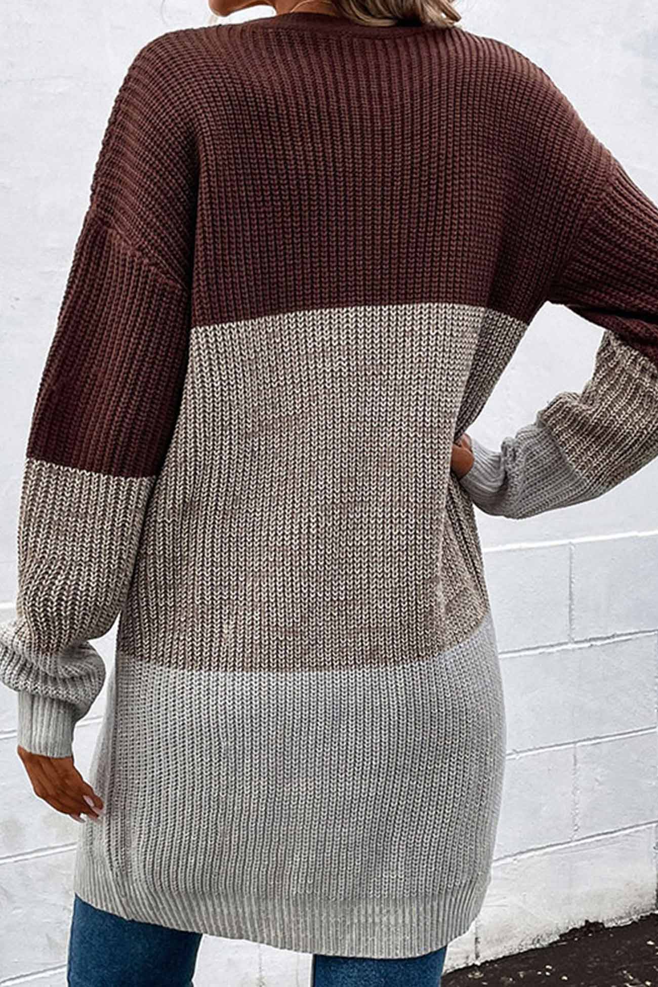 Noelia | Long cardigan with open front and color contrast