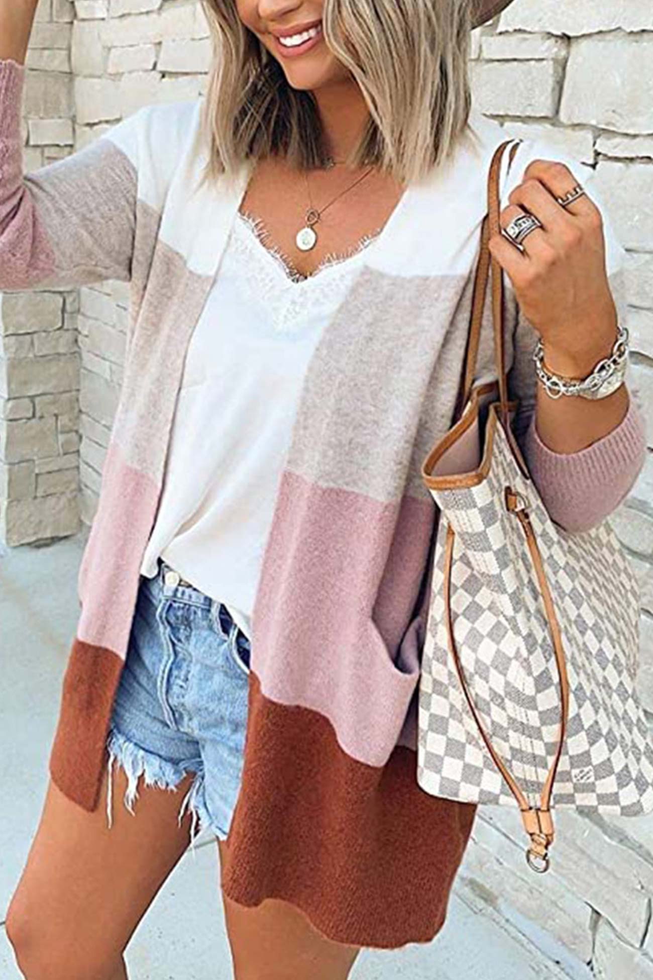 Beatrice | Color block open front cardigan