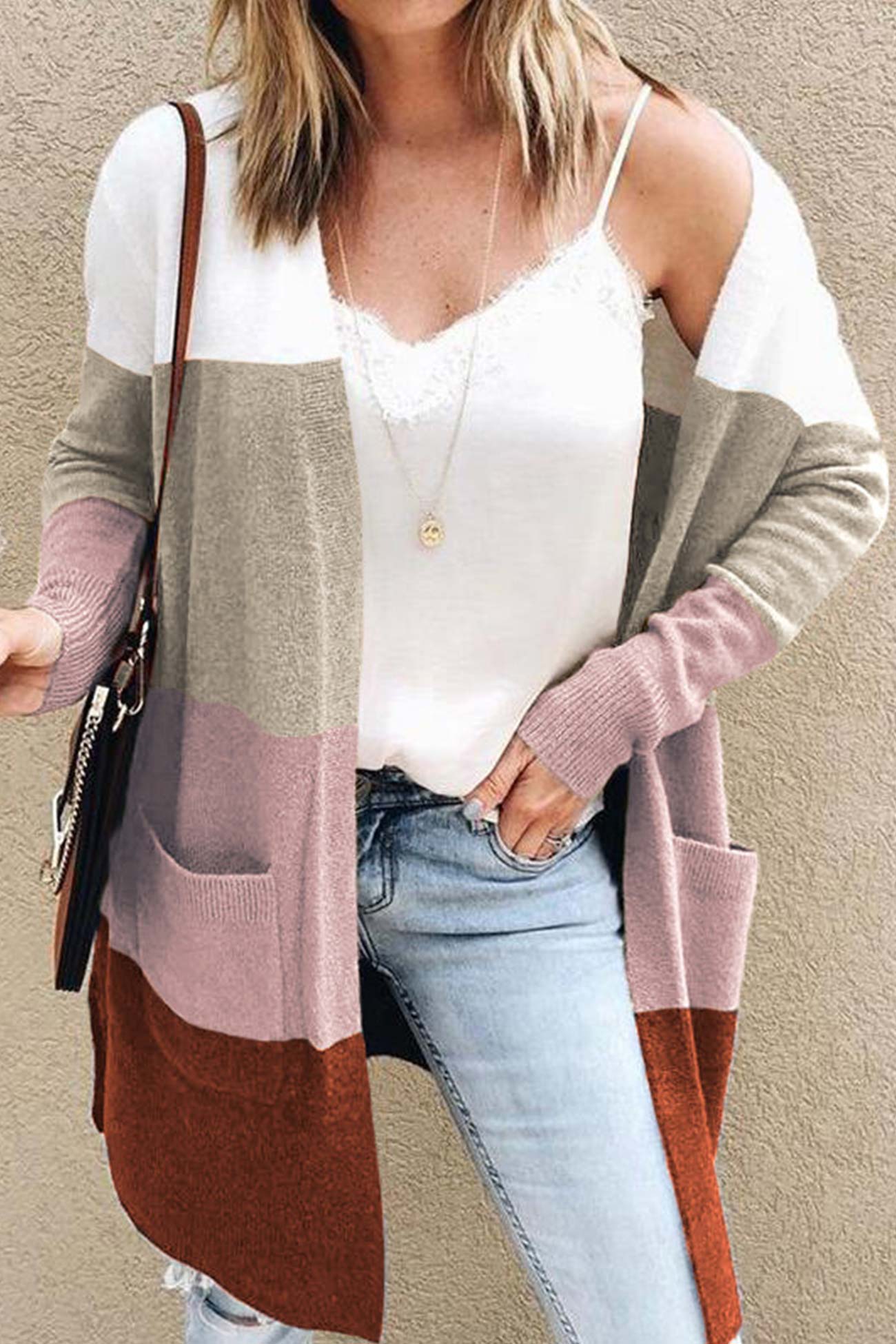 Beatrice | Color block open front cardigan
