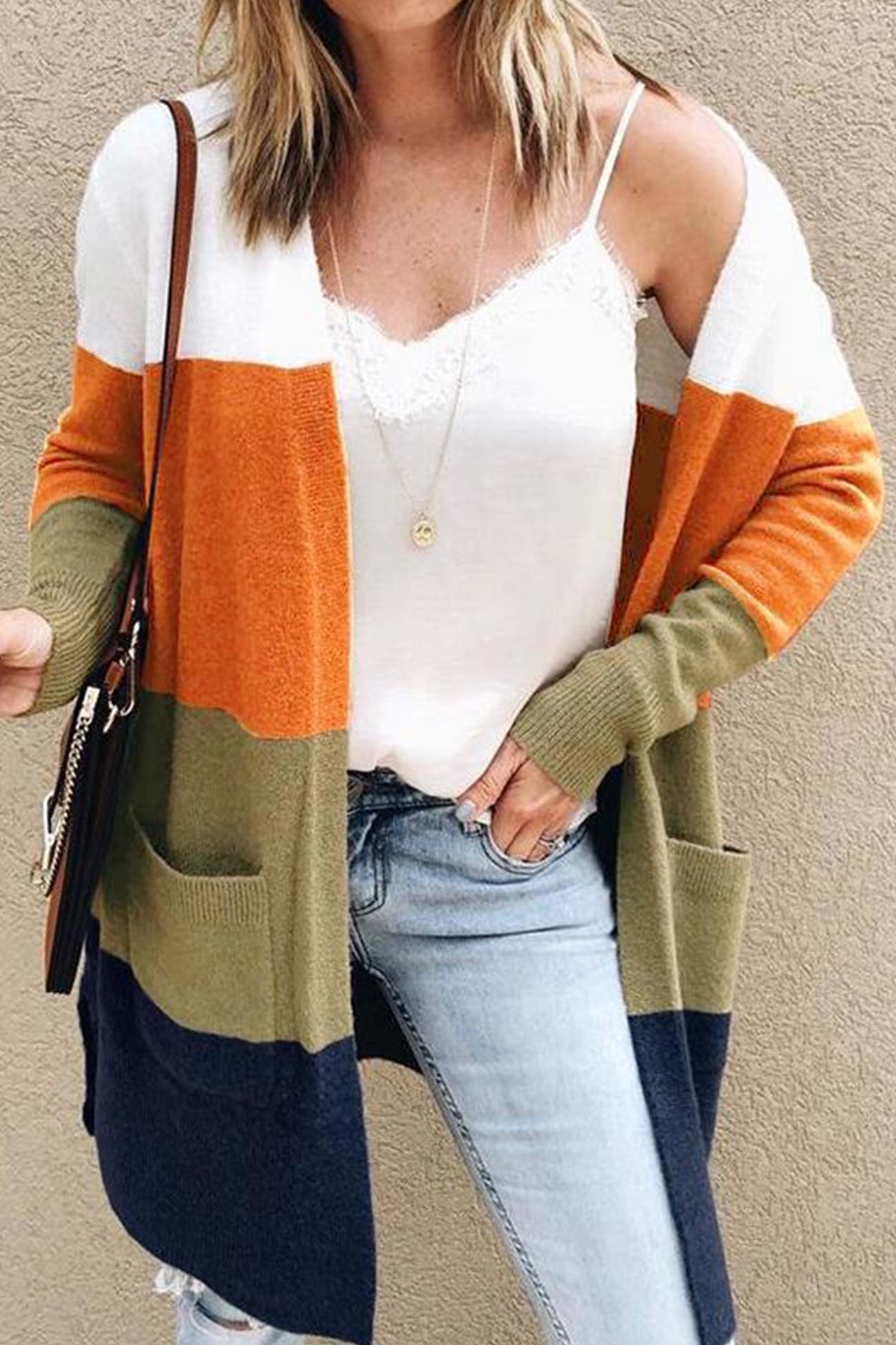 Beatrice | Color block open front cardigan