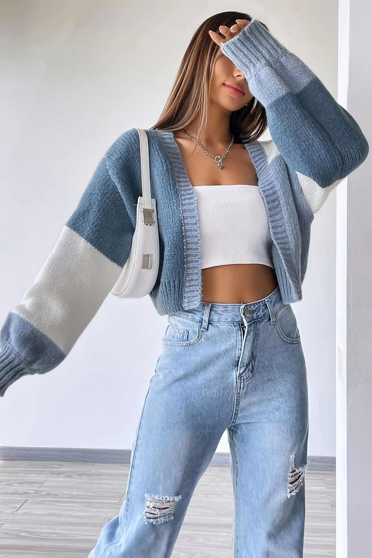 Adina | Color block cardigan with long sleeves and an open front