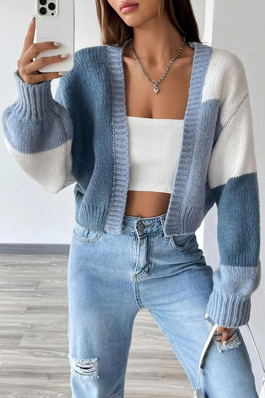 Adina | Color block cardigan with long sleeves and an open front