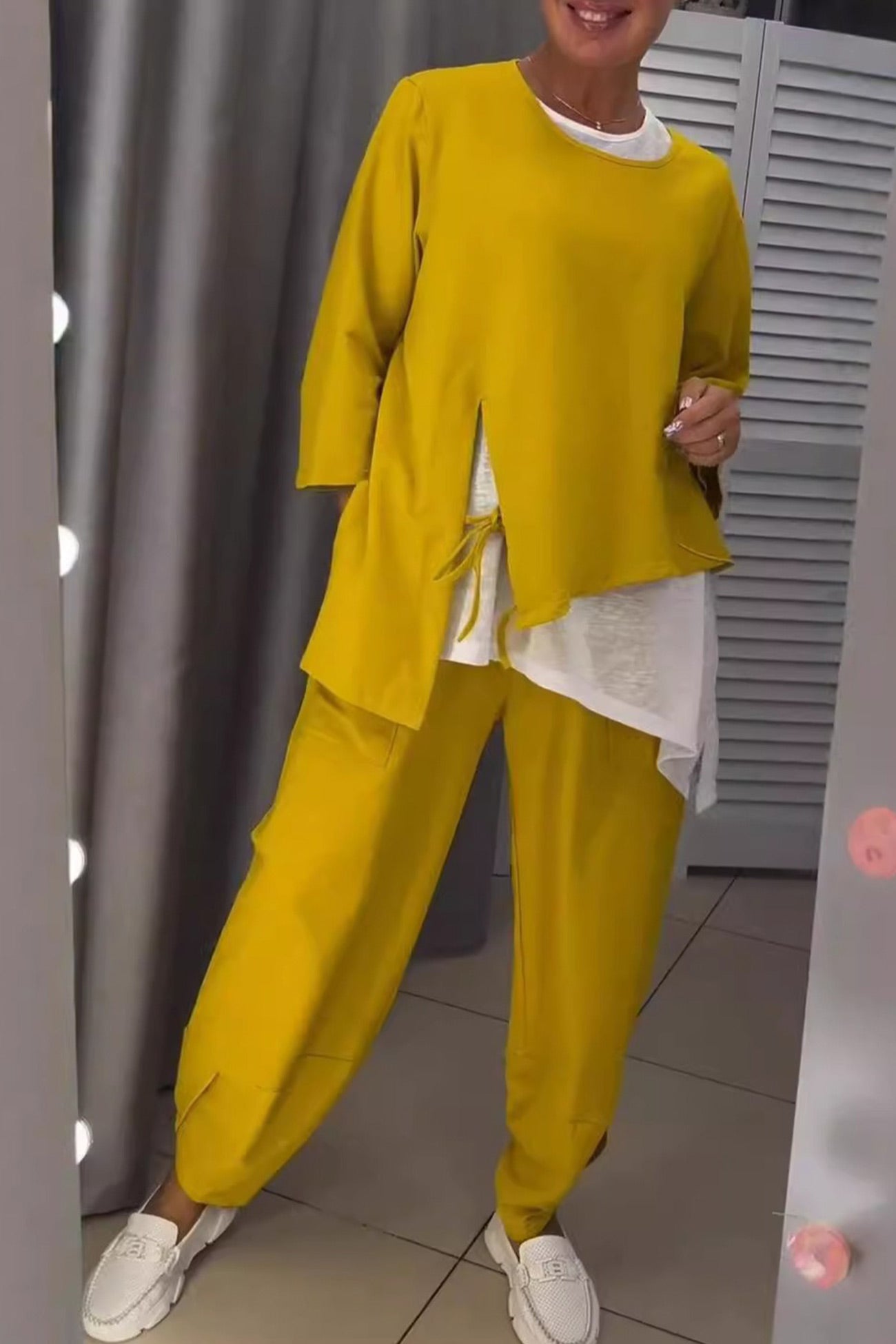 Dana | Fake two-piece set with drawstring in contrasting color