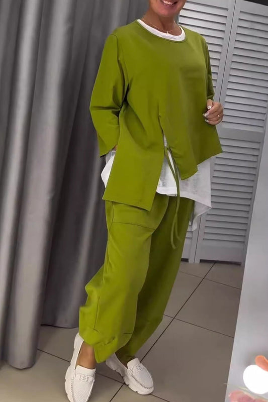 Dana | Fake two-piece set with drawstring in contrasting color