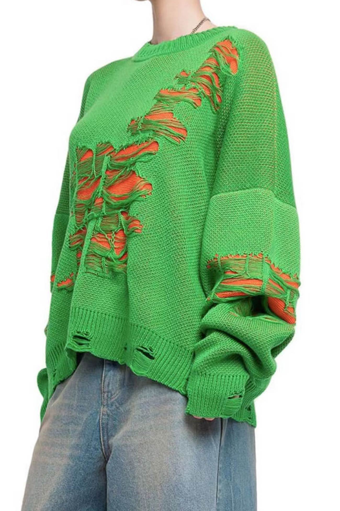 Monique | Contrast sweater with a distressed look