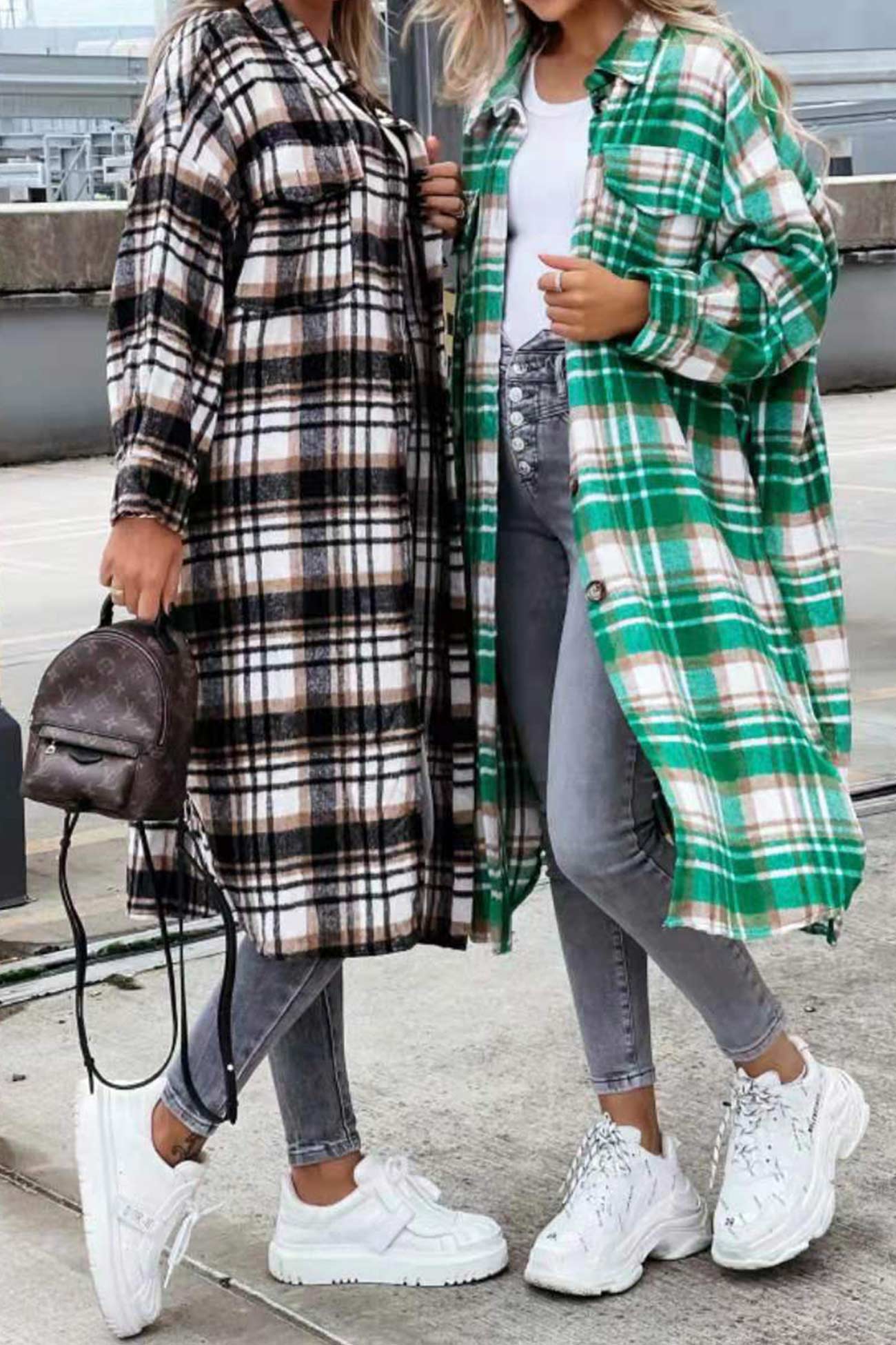 Fabienne | Long, contrasting checked jacket