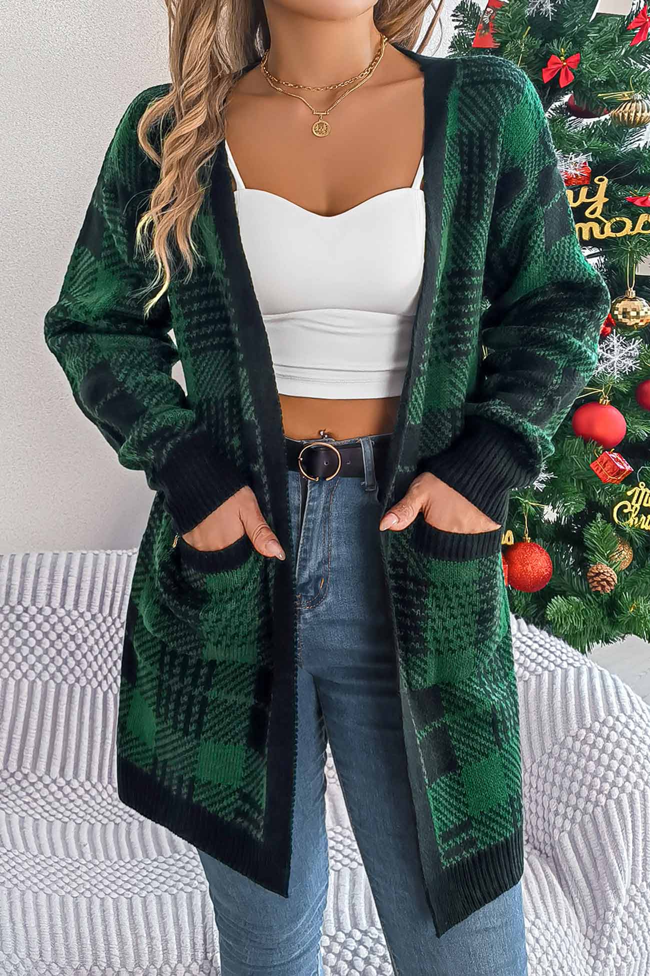 Lilli | Contrast checked cardigan with open front
