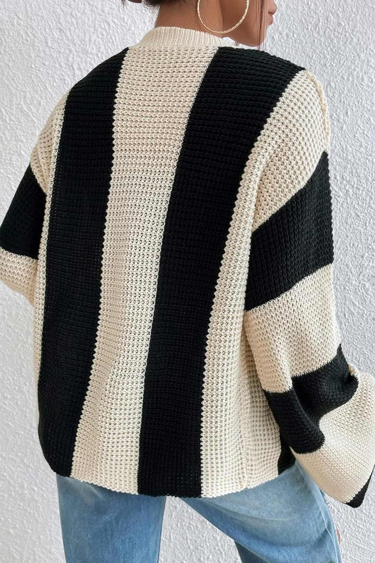 Stefania | Cardigan with contrasting stripes and flared sleeves