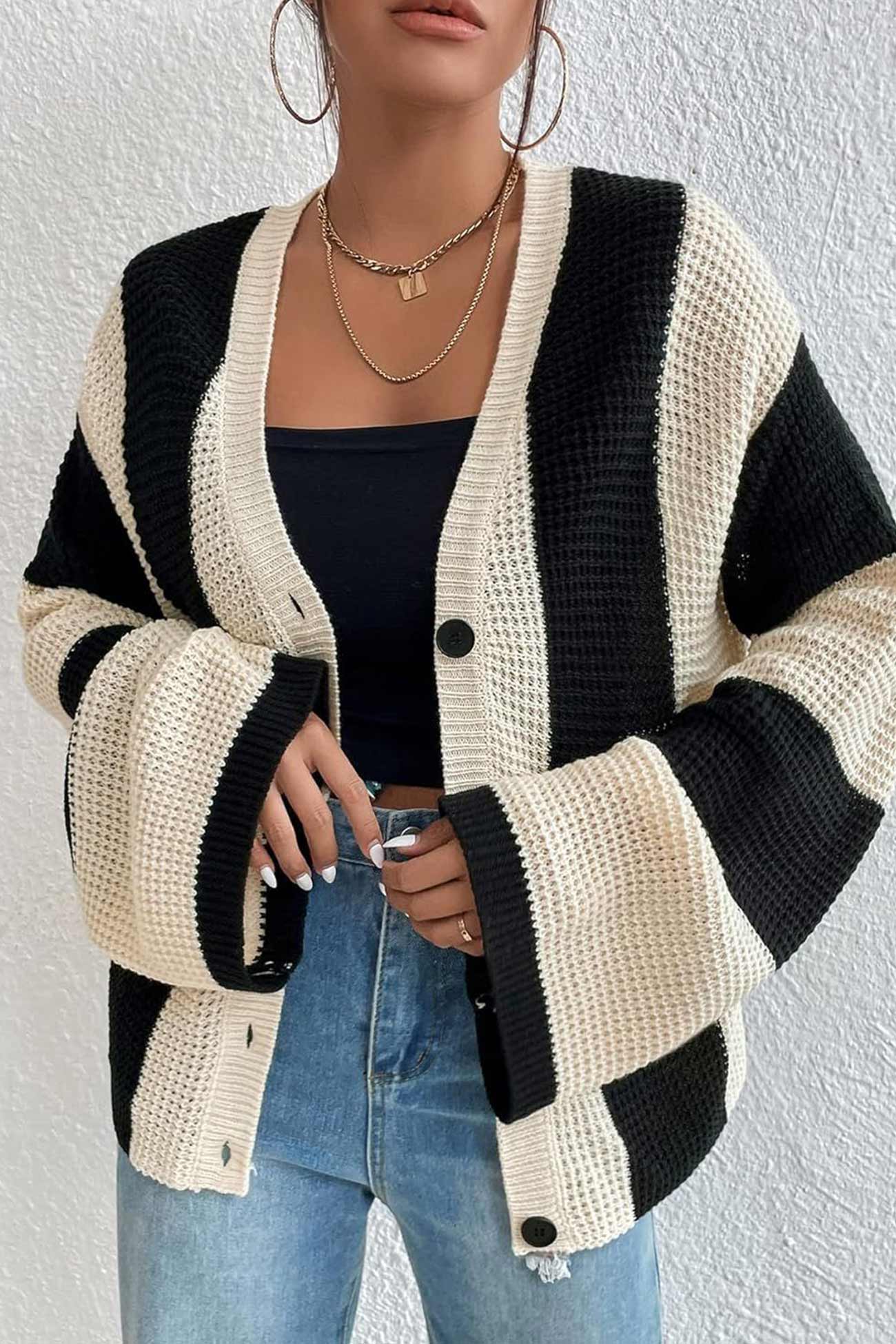 Stefania | Cardigan with contrasting stripes and flared sleeves