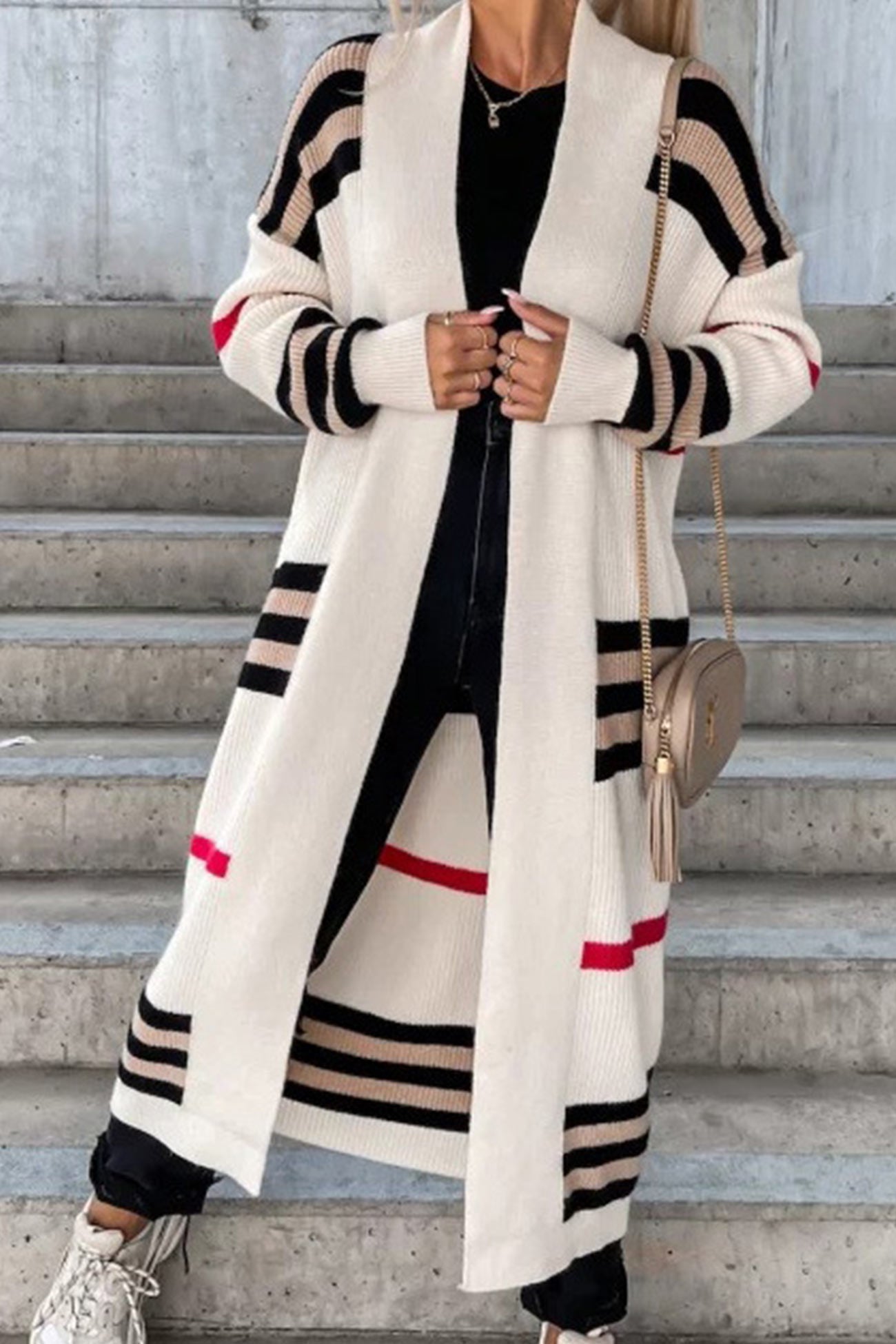 Nerea | Contrasting striped cardigan with an open front