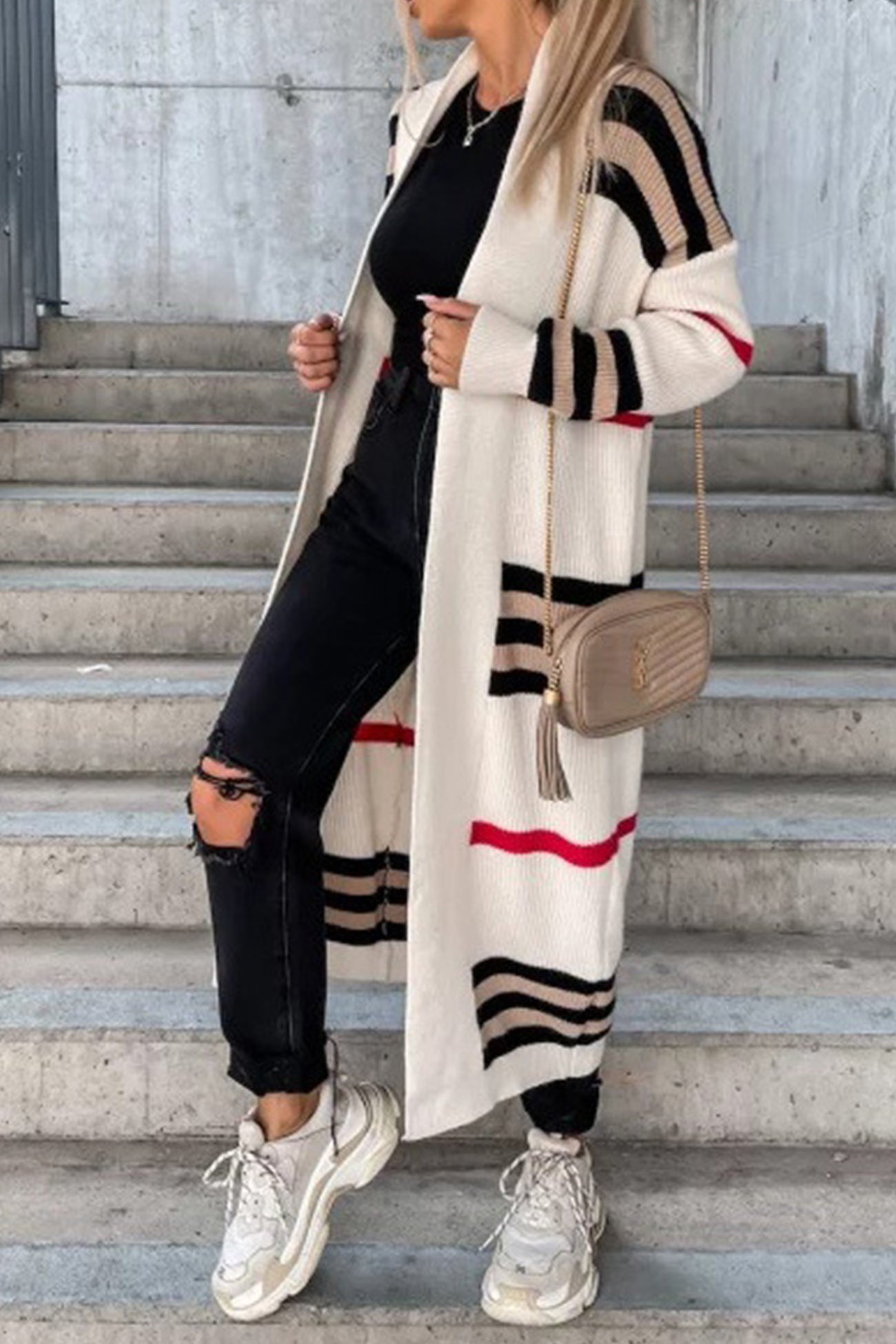 Nerea | Contrasting striped cardigan with an open front