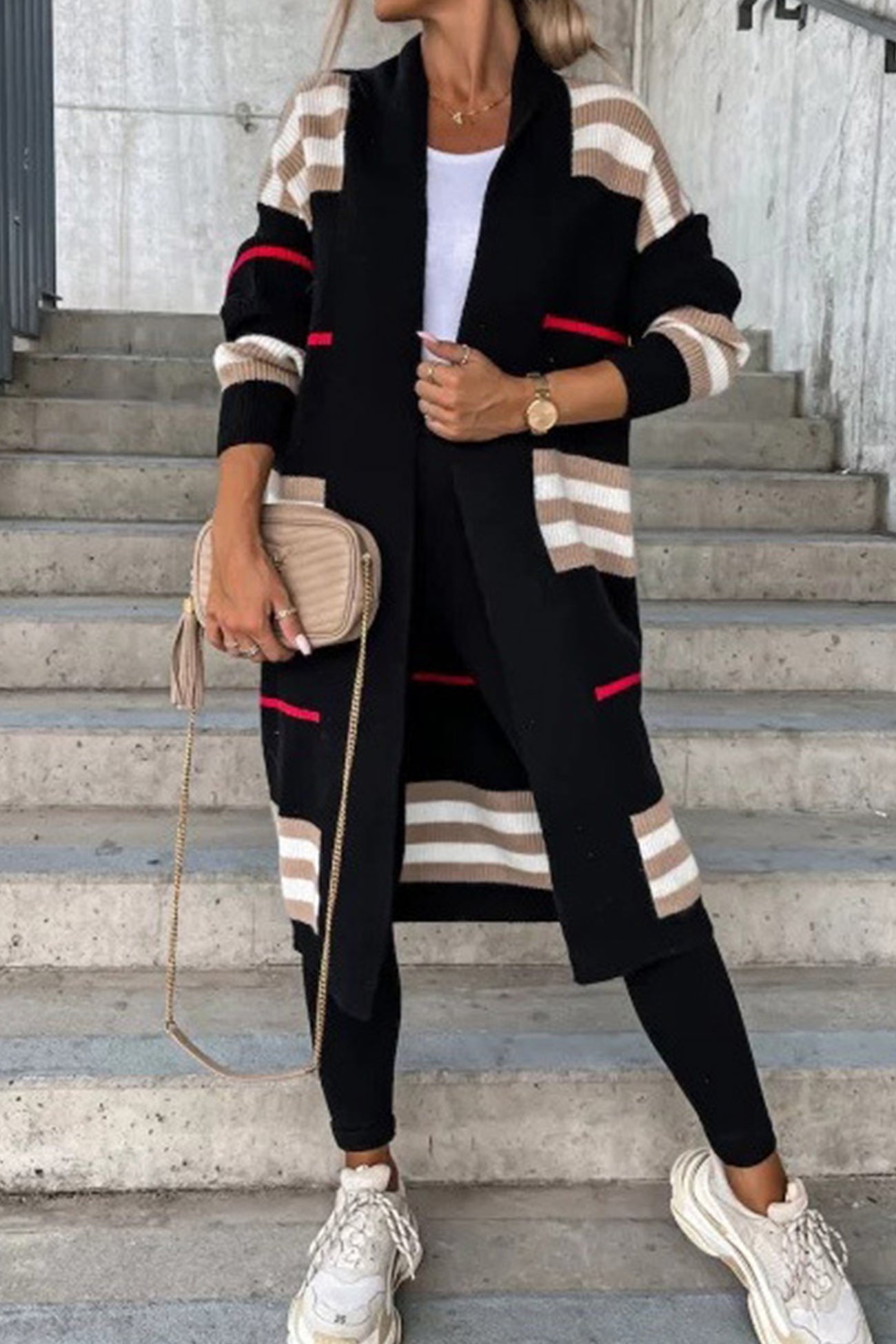 Nerea | Contrasting striped cardigan with an open front