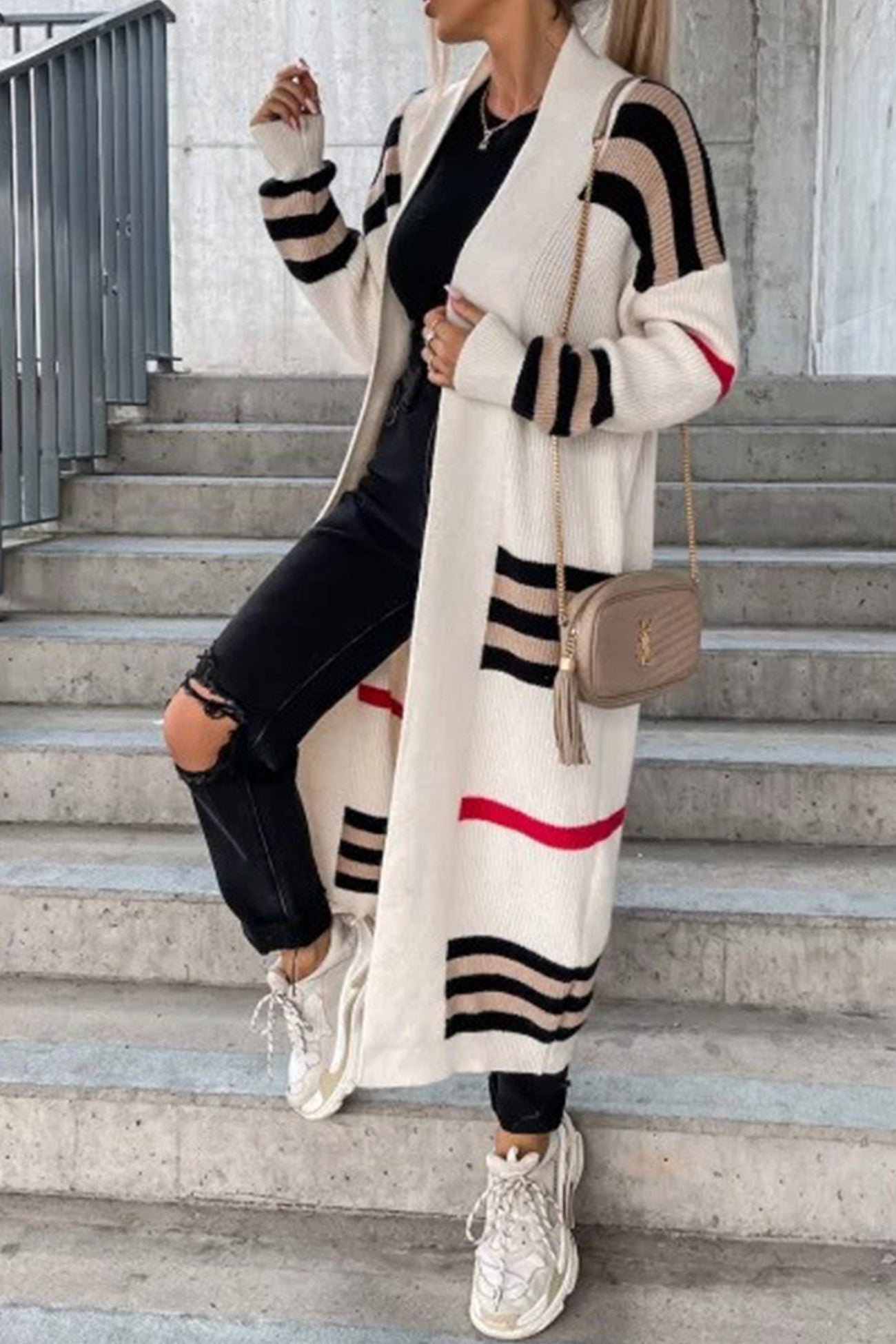 Nerea | Contrasting striped cardigan with an open front