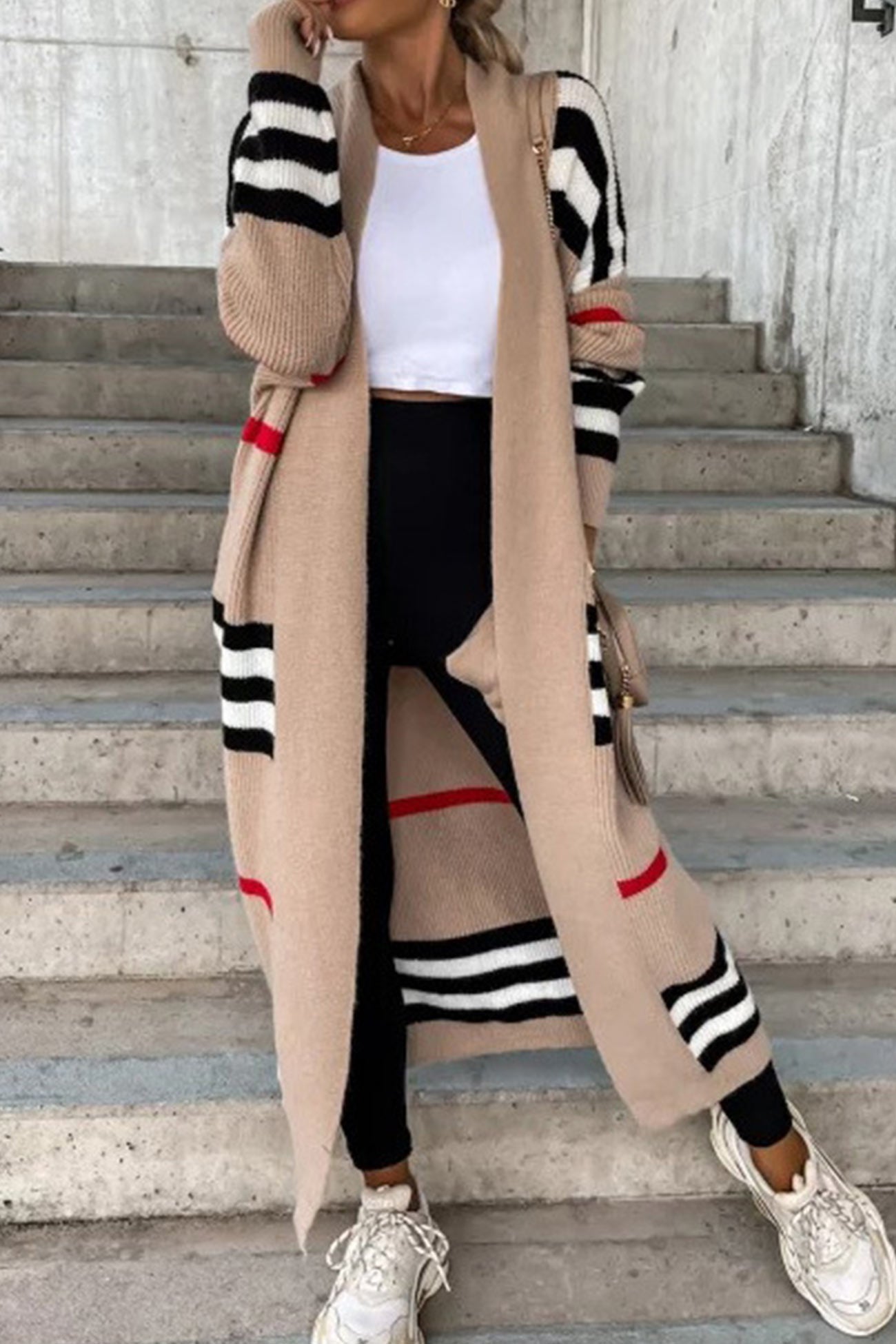 Nerea | Contrasting striped cardigan with an open front