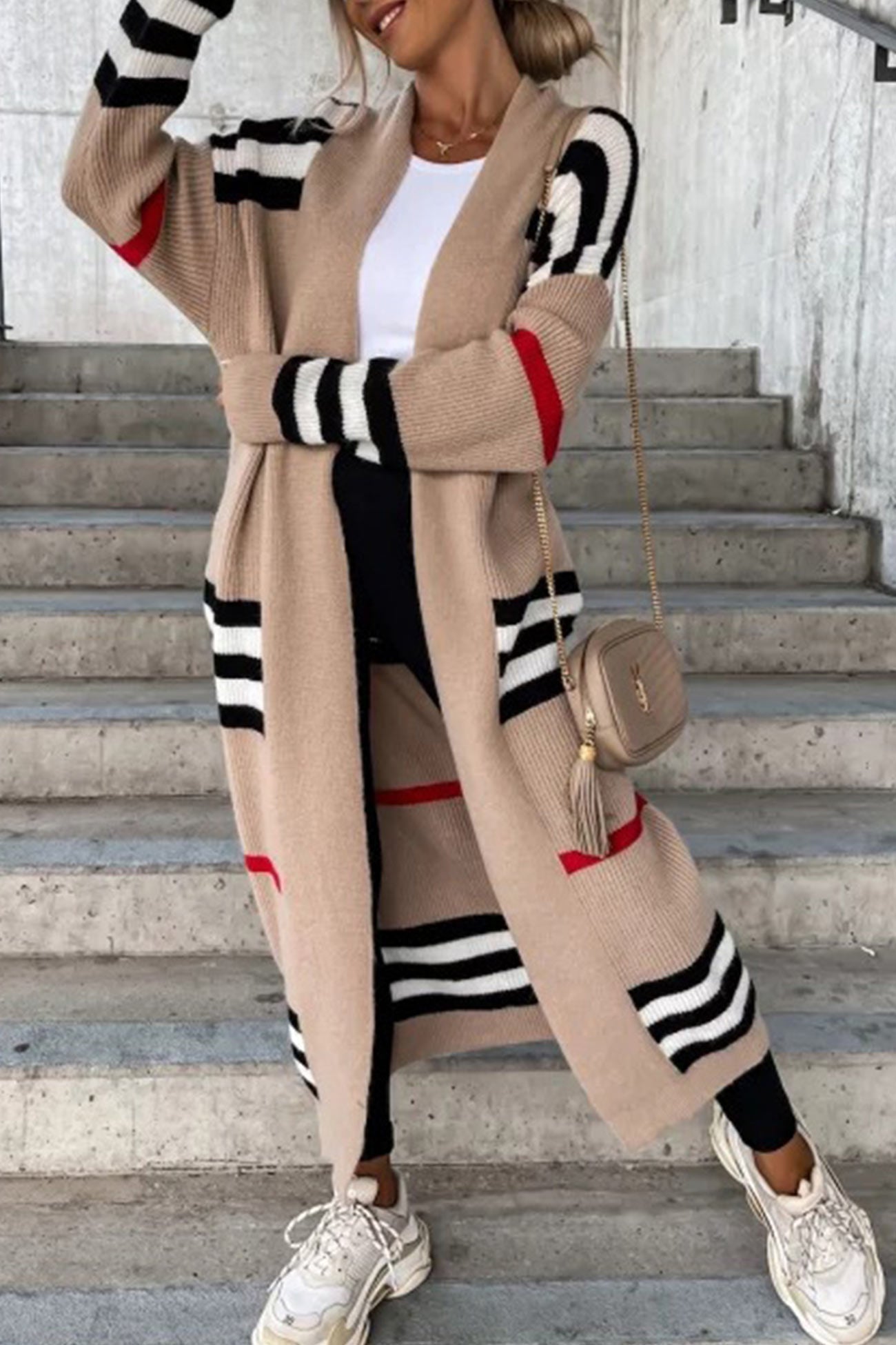 Nerea | Contrasting striped cardigan with an open front