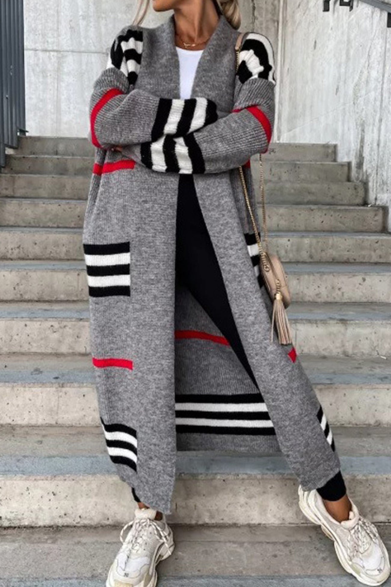 Nerea | Contrasting striped cardigan with an open front