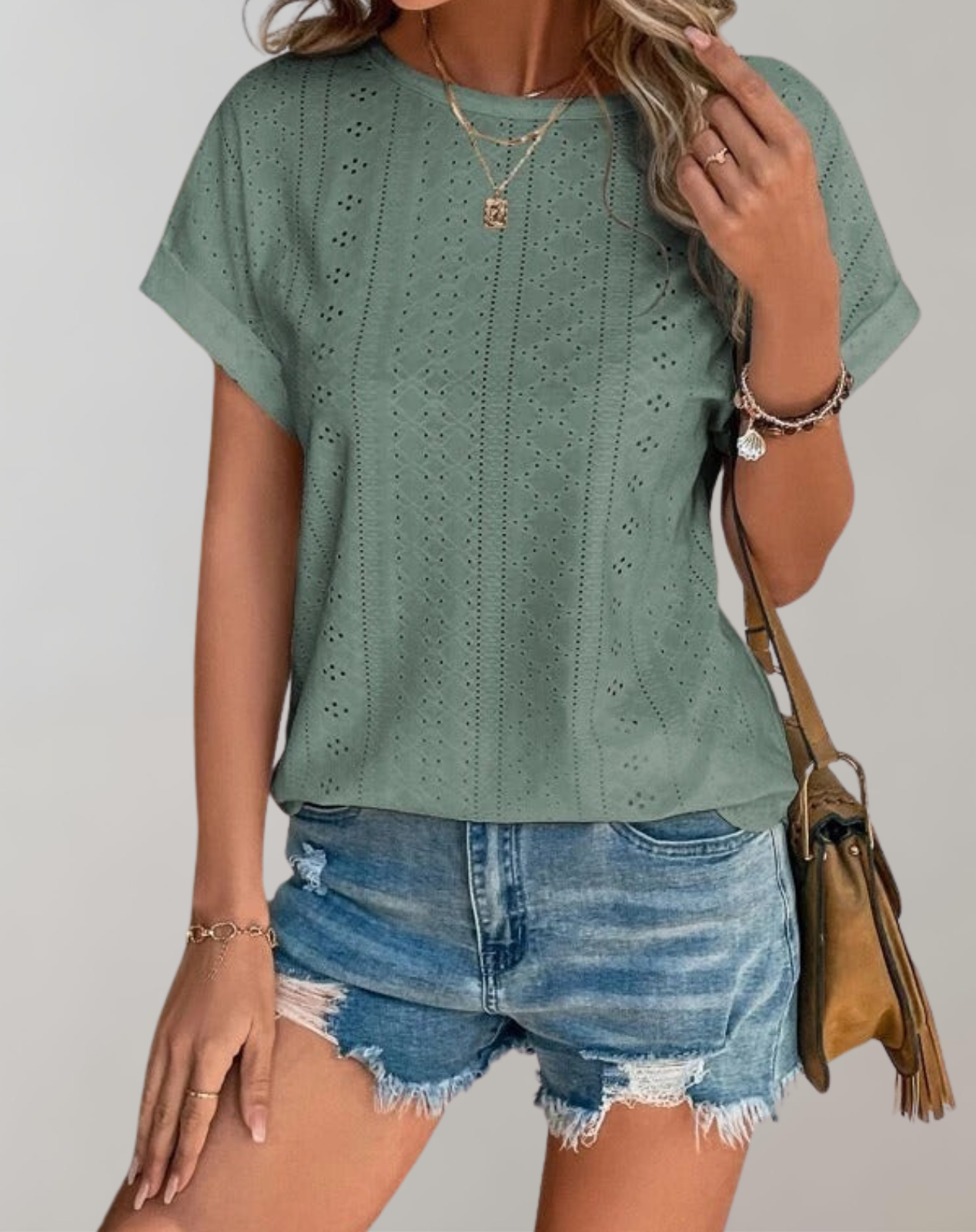 Natividad® | Casual Summer Blouse With Eyelet Embroidery Elegant Top With Eyelet Embroidery