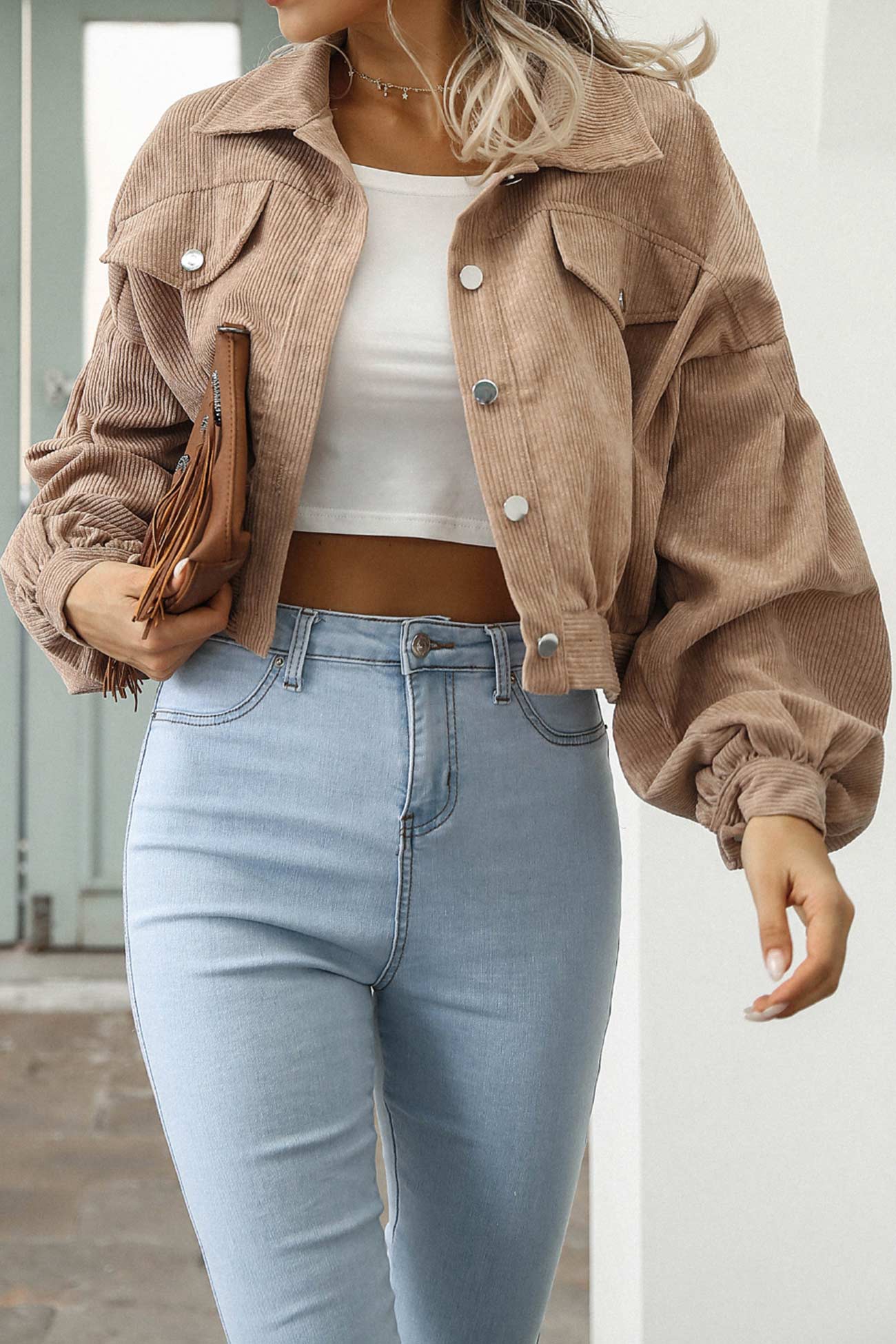 Mia | Single-breasted, short corduroy jacket