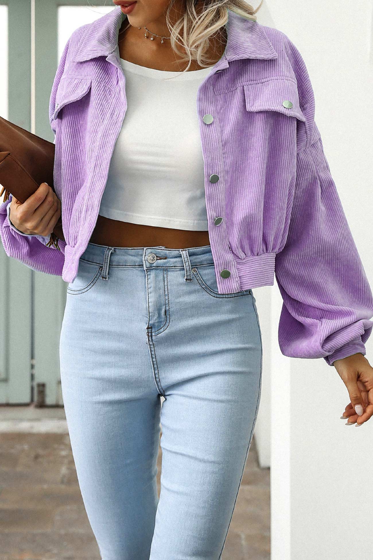 Mia | Single-breasted, short corduroy jacket