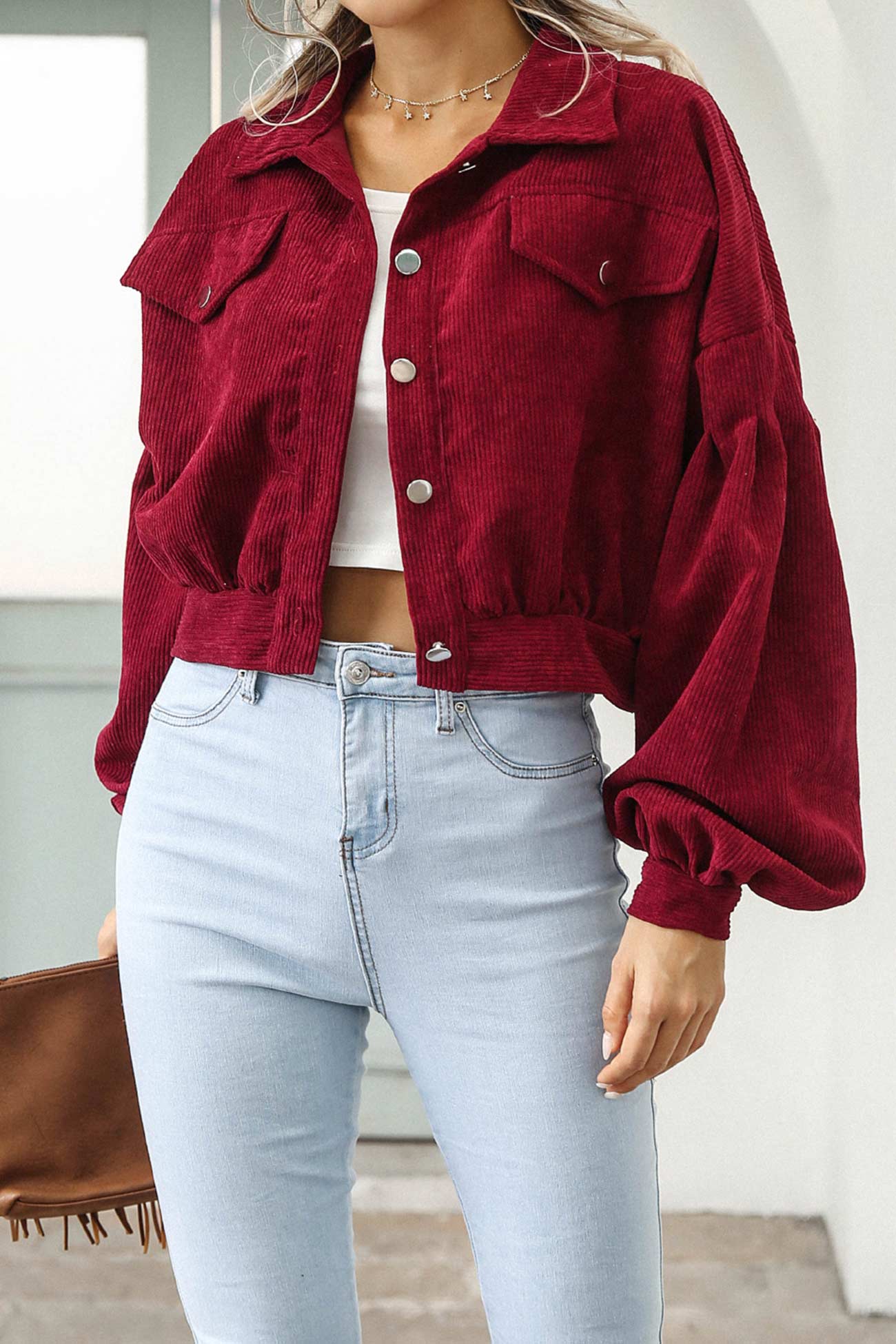 Mia | Single-breasted, short corduroy jacket