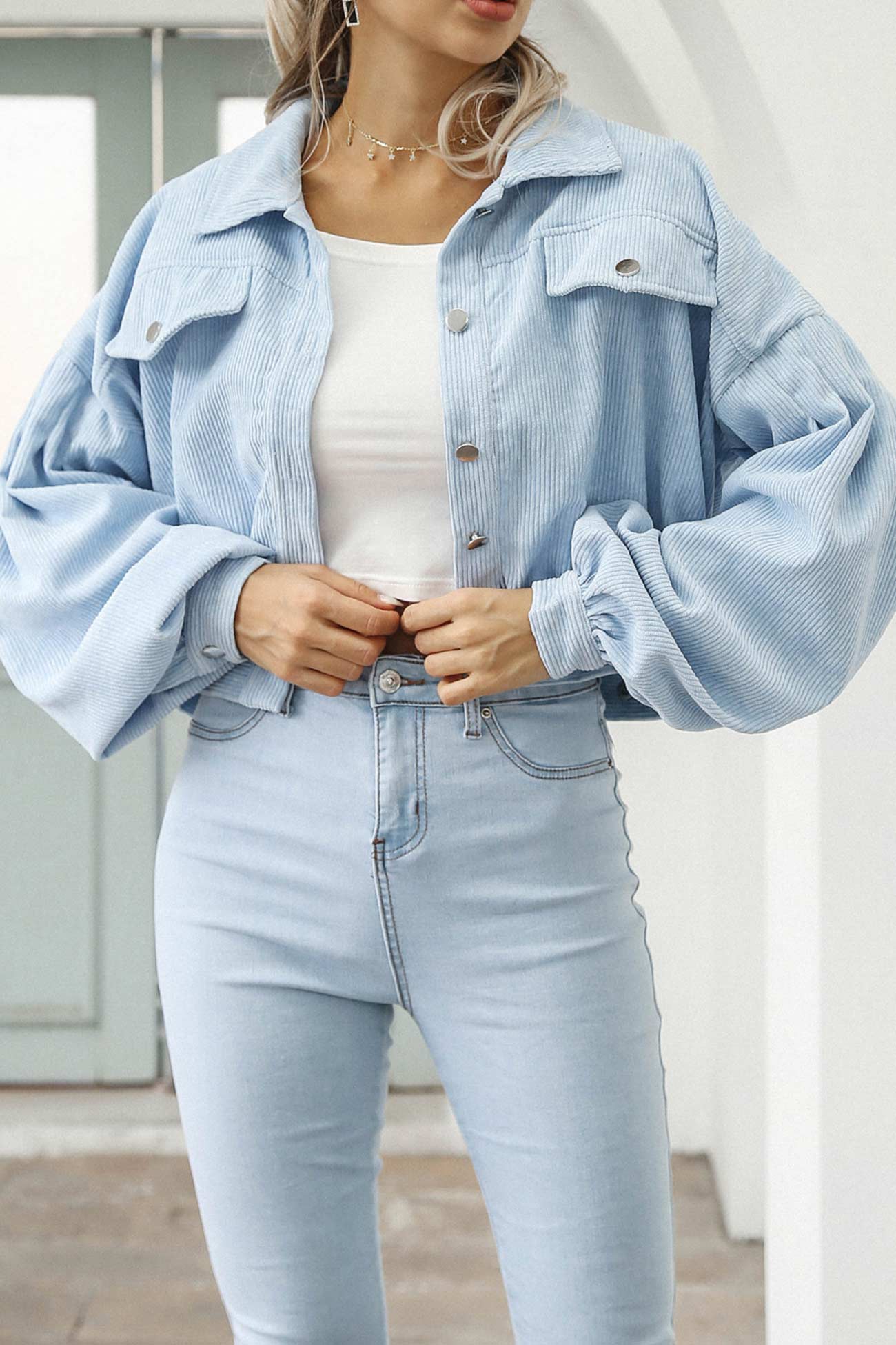 Mia | Single-breasted, short corduroy jacket