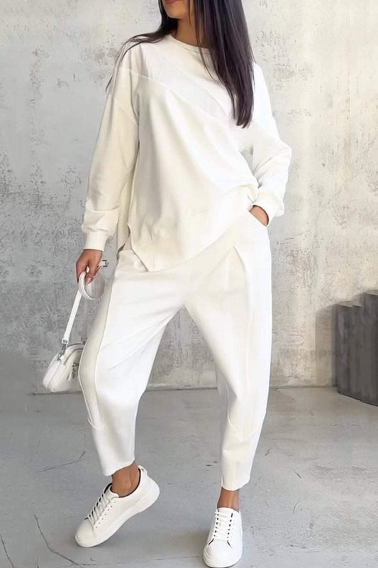 Miriam | Crew neck sweatshirt suits with irregular hem