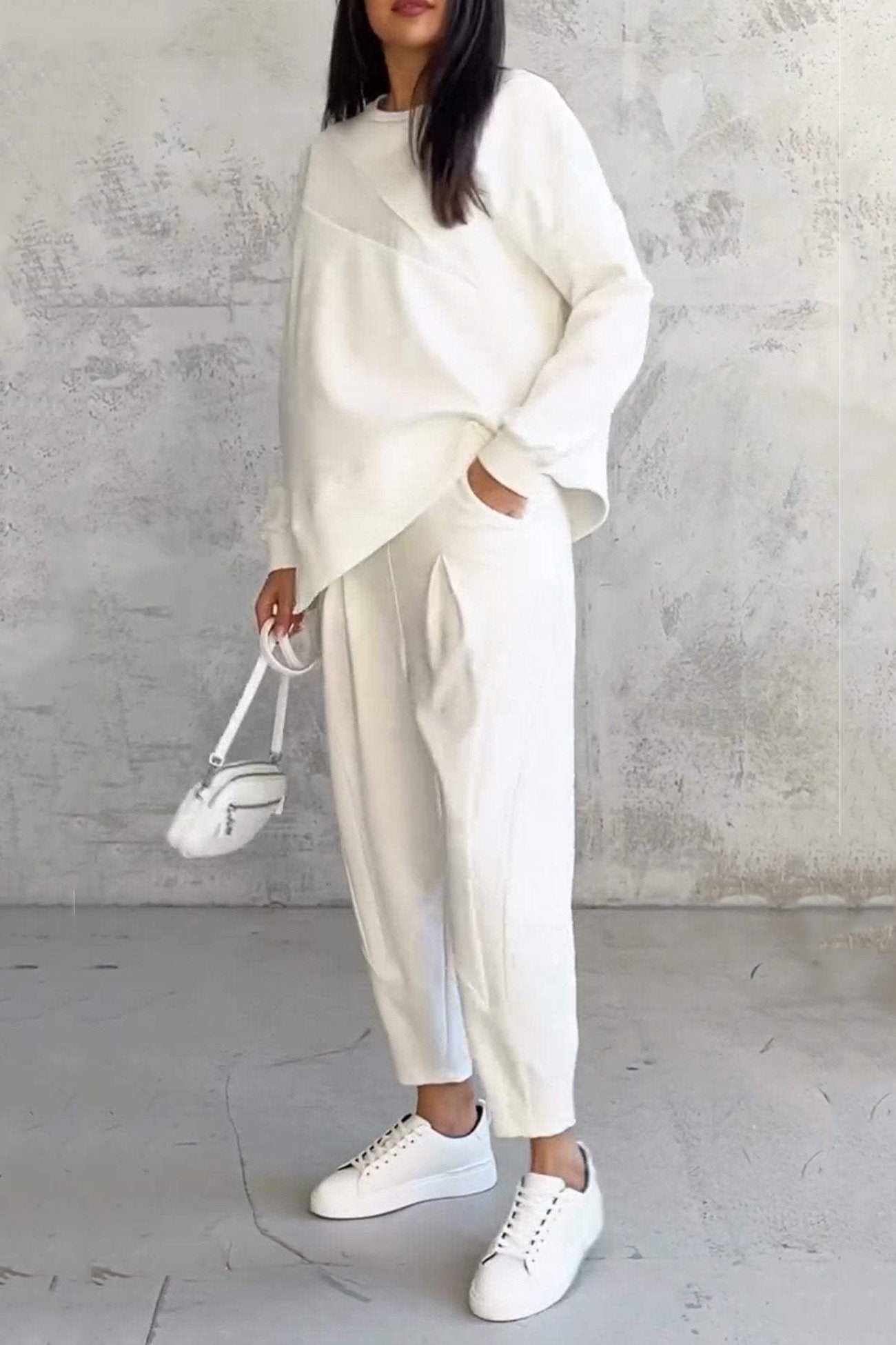 Miriam | Crew neck sweatshirt suits with irregular hem