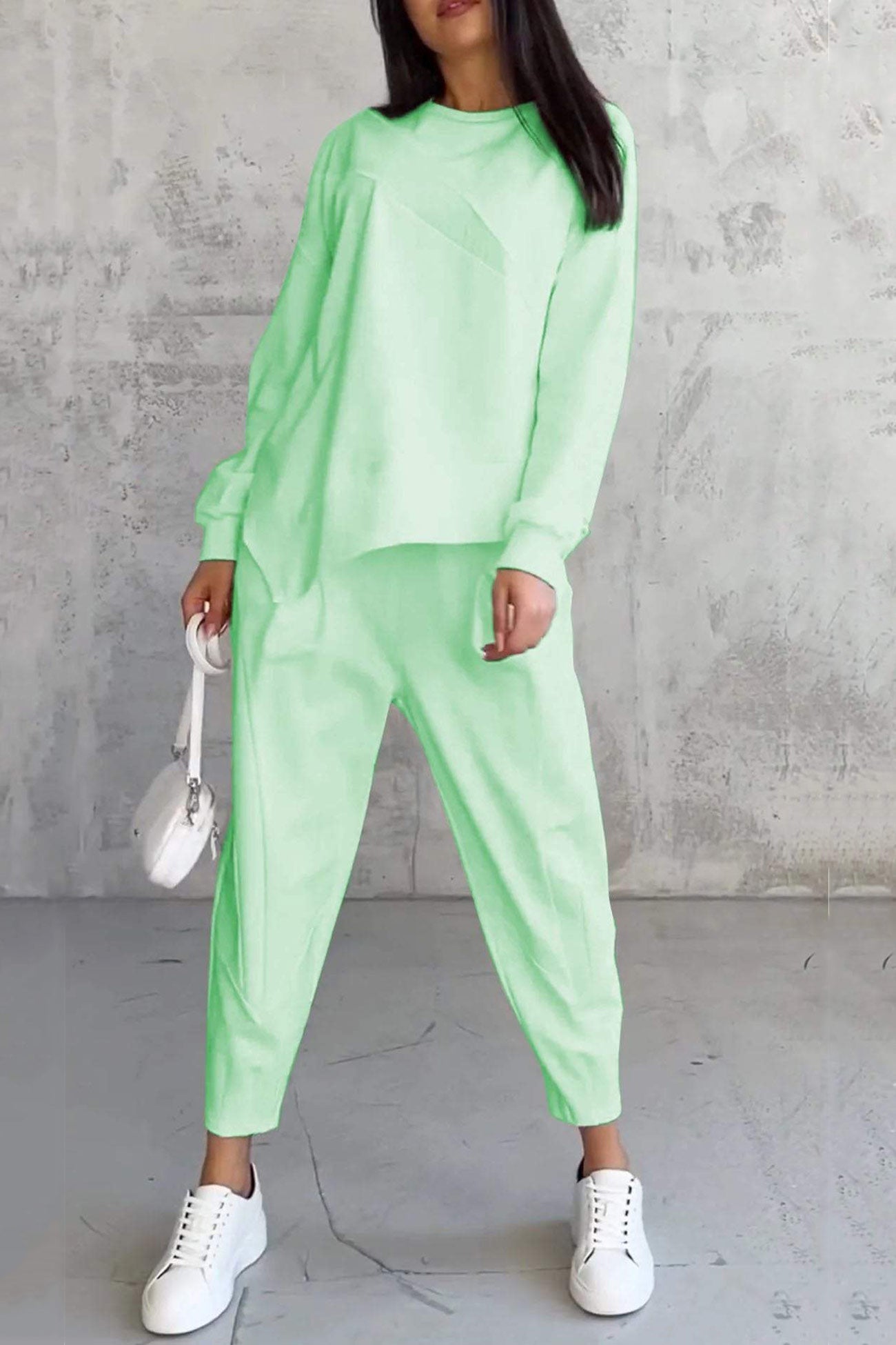 Miriam | Crew neck sweatshirt suits with irregular hem
